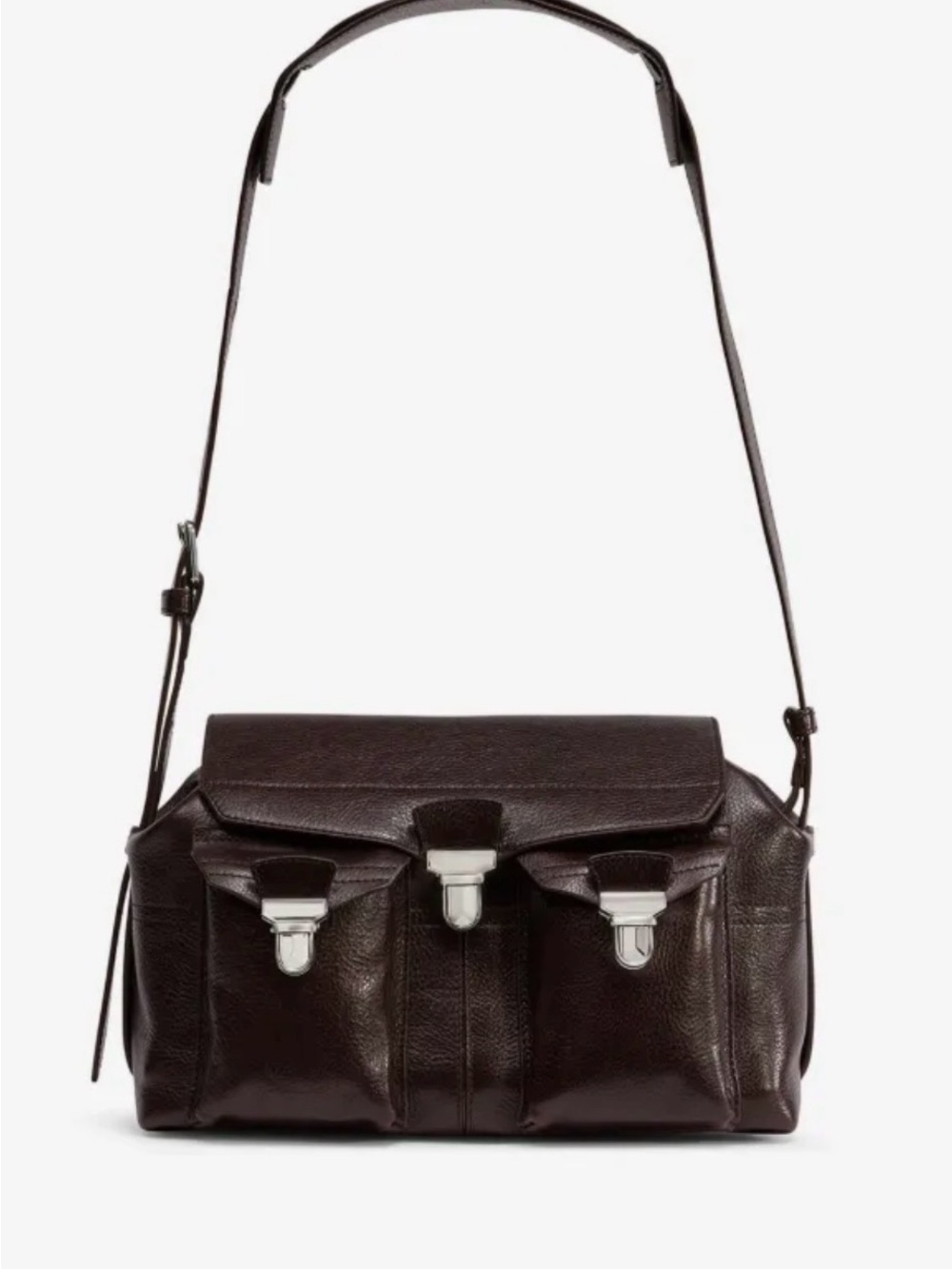 Lemaire Dark Brown Leather Gear Bag with Front Buckle Pockets